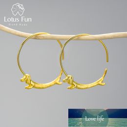 Lotus Fun Lovely Flying Dachshund Dog Big Round Hoop Earrings Real 925 Sterling Silver 18K Gold Earrings for Women Jewelry Factory price expert design Quality