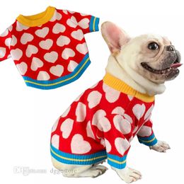 Dog Sweaters for French Bulldog Heart Pattern Dog Apparel Pet Cat Winter Knitwear Warm Clothes Designer Dogs Clothing Red Large A269