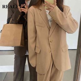 Autumn Office Wear Women's Pant Suits Single Breasted Notched Blazer Jacket & Minimalist Women Suit Sets 210428