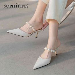 SOPHITINA Luxury Pearl Women's Sandals Pointed Toe Stiletto Heel Shoes Handmade Leather Soft Summer Arrival Lady Shoes AO611 210513