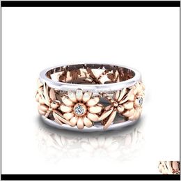 Cluster Diamond Flower Daisy Hollow Out Rose Gold Dragonfly Ring Band Rings For Women Fashion Jewellery Will And Sandy Gift Gm6Ou Lxoin