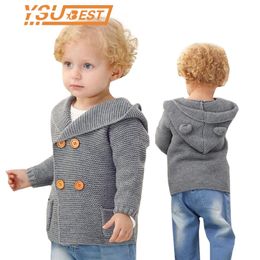Kids Knitted Cardigan Autumn Children Hooded Sweater Bear Boys Clothing Baby Sweaters Infant Girls Single-Breasted Jacket 210417