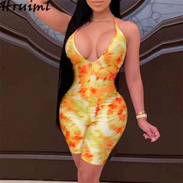 Sexy Jumpsuit Women Print Sleeveless Bodysuits Summer Backless Strappy Skinny Bodycon Plus Size Romper Gift Masks 210513