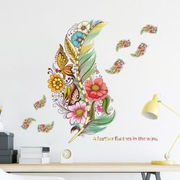 Wall Stickers Colorful Feathers Sticker Home Decorations Children's Room Mural Decor For DIY TV Background Art Decorative