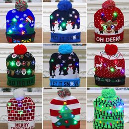 chocolate decorations UK - Christmas decorations adult children knitted colorful luminous Xmas hat