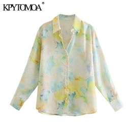 Women Fashion Tie-Dye Print Soft Touch Blouses Long Sleeve Button-up Female Shirts Blusas Chic Tops 210420