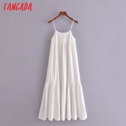 Women White Backless Long Dress Strap Adjust Bow Summer Lady Casual Maxi Dresses Vestido 3H282 210416