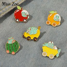 Frog Stroller Enamel Pins Custom Apple Fruit Series Brooches Bag Lapel Pin Cartoon Animal Badge Jewelry Gift for Kids Friends