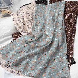 Fashion Summer chiffon beach Print skirt all-match high waist sweet floral skirt for womens Korean midi long vintage skirt 210724