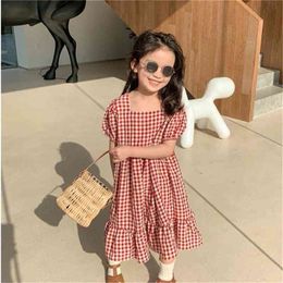 Summer Arrival Girls Fashion Plaid Dress Kids Korean Design Dresses Children Clothes 210528