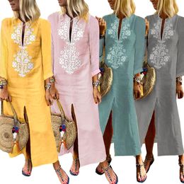 summer dress women long dress women Vintage Maxi Dress Women Casual Shirt Dresses Robe 210422