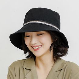Japanese Style Patch Letter Bucket Hat Summer Casual Sun Shade Fisherman For Women Wide Brim Hats