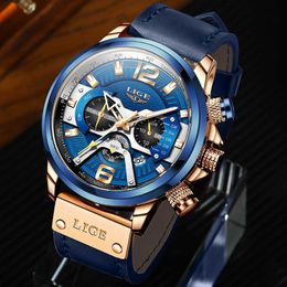 LIGE Watch for Men Top Brand Luxury Military Leather Wrist Watches Casual Sports Mens Clocks Fashion Chronograph Wristwatch 210527