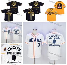 Baseball Jersey Bad News Bears 3 Kelly Leak 12 Tanner Boyle White Movie Stitched Mens Shirts Black Yellow S-XXXL