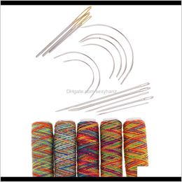 Notions Tools Apparel Drop Delivery 2021 19Pcs Assorted Metal Hand Cuved Needles And Rainbow Threads For Sewing Darning Fwqfx