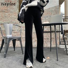 Neploe High Waist Hip Straight Pants Women Side Split Design Black Pantalones Spring Summer Ol Trousers Mujer Wild 210510