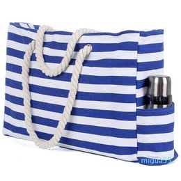 Striping Creative Luxury Tote Large Summer Custom Canvas Beach Bag with Zipper,beach women tote bag