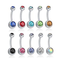 Fashion 925 Silver Stainless Steel Belly Button Rings Navel Rings Crystal Rhinestone Body Piercing Bars Jewlery Women's Bikini Fashion Jewelry 20 Color