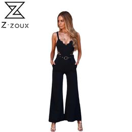 Women Jumpsuit Lace Patchwork V-neck Sexy Black Romper Bodycon Playsuit Plus Size Summer Rompers 210513