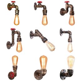 American Vintage Wall Lamps Single-Head Bedside Lamp Wall Lights Retro Iron Rust Water Pipe Light Sconce Decor 210724