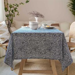 Japanese Style Tablecloth Rectangular Cotton Linen Sea Ripple Home Coffee Table Outdoor Picnic Pography Background Cloth 211103