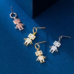 Hoop & Huggie Real 925 Sterling Silver Earrings With Charm Women Teen Girls CZ Zircon Robot Figure Cute Earings Fashion Jewelry 2021