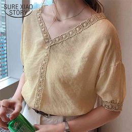 summer short sleeved blouse shirt casual fashion solid plus size women tops v-neck female simple clothing 0618 40 210506