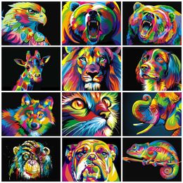 AZQSD Cat Painting Colorful Animals Diamond Embroidery Dog Tiger Lion Full Square DIY Cross Stitch 5D Home Decor Gift