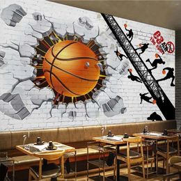 Custom 3D Wallpaper Modern White Brick Wall Basketball Retro Bar Cafe Restaurant Background Wall Papers Papel De Parede Frescoes