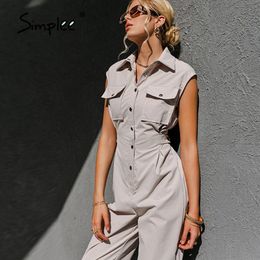 Retro sleeveless high waist slim woman overalls Cool ankle banded jumpsuit romper Pockets grey spring summer playsuit 210414