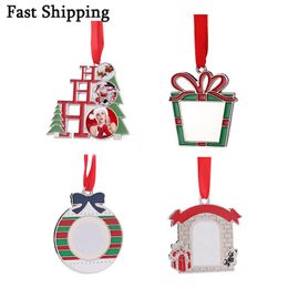 Sublimation Christmas Decoration Zinc Alloy Gift Box Shape Ornaments Xmas Tree Hanging Pendant Festival Party Supplies