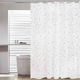 Simple Bath Curtain White Geometric Printed Protection PEVA Shower Curtains Plastic Waterproof Mold Proof Bathroom Products 210402