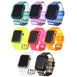 Per Apple Watch Watch Iwatch Watchband Braccialetto Smart Straps Integrated Silicone TPU Metallo colorato fluorescente 38 40 42 44mm 8 colori