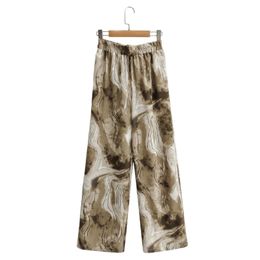Women Vintage Abstract Pattern Printing Wide Leg Pants Casual Lady Loose Home Trousers P1972 210430