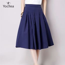 Vintage Summer Bust skirt Women Linen Skirts All-match Casual Pleated Solid Color skirts Fashion Women's clothing WJ305 210330