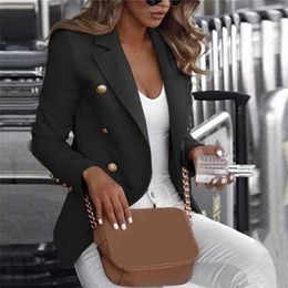 Elegant Fashion Black Women Blazer Business Casual Slim Cardigans Outerwear Office Ladies Suit Tops Solid Fall Jacket Coats 5xl 211122