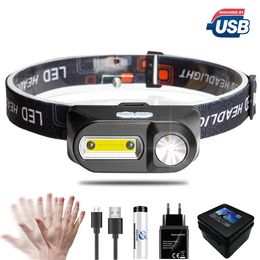 Portable LED Head lamp XPE+COB Headlight IR Induction 18650 Light USB Rechargeable Waterproof Camping Torch Powerful HeadLamps