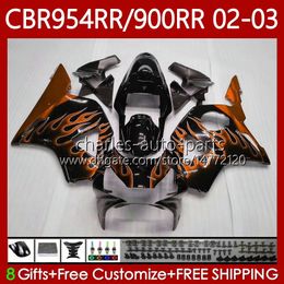 Bodywork For HONDA CBR900RR CBR954RR CBR900 CBR954 RR Body 61No.145 CBR 900 954 CC RR 954CC Orange flames 2002 2003 CBR 954RR 900RR 02 03 CBR954-RR 2002-2003 Fairing Kit