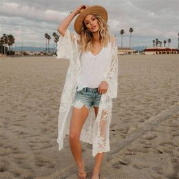 Women's Swimwear Summer Dress 2021 Embroidery Sexy Beach Cover-Up Skirt Loose Plus Size Holiday Cardigan Bikini Blouse Sun Shirt