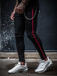 Мужские джинсы в европейском и американском стиле, облегающие однотонные джинсовые брюки популярного модного дизайнера