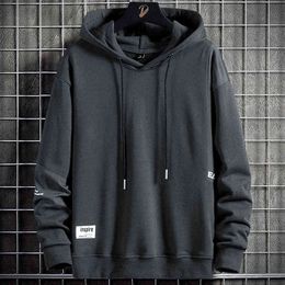 Brand Black Grey Basic Hoodie Men Streetwear Letter Hip Hop Pullover Sweatshirts Male Overiszed Cotton Hoodies Big Size 211217