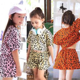 Leopard Girls Suits Toddler Summer Cropped Tops T-shirts Baby Short Pants Kids Sets Children's 2 Pieces 210413