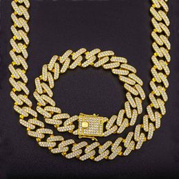 14mm Mens Jewellery Sets Miami Cuban Chains Full Diamond Clasp Choker Chain Necklace Bracelet Hip Hop Bling Iced Out Accessories 7inch 8inch 16inch-24inch