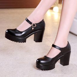 Big Thick With Round Head 8cm High Heels Buckle Shallow Mouth Commuter Professional Work Shoes Cheongsam Model Catwalk Dress