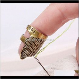 Notions & Apparel Drop Delivery 2021 Home Gold Finger Protector Needle Thimble Antique Ring Handworking Metal Stitching Tools Diy Crafts Sewi