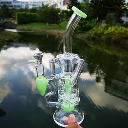 Bent Neck 10 Inch Hookahs Heady Glass Bongs Turbine Perc Oil Dab Rig Fab Egg 14mm Female Joint Doulbe Recycler Water Pipe With Bowl