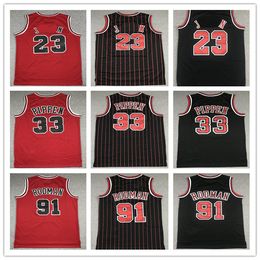 Mitchell and Ness Basketball Scottie Pippen Jersey 33 Dennis Rodman 91 Michael 23 Team Red White Stripe Black Vintage