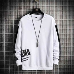 Men Sweatshirt Autumn Streetwear Hip Hop Sweatshirt White Crewneck Pullovers Fashion O-neck Shirt Casual Wear 100% Polyester 210728