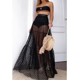 Skirts 2021 Long Maxi Tulle Skirt Women Ladies Vintage Polka Dot Mesh Sheer See Through A-line High Waist White Black
