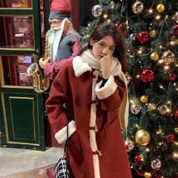 Women's Trench Coats Long Winter Coat Women Korean Style Woo Modern Casual Padded Slim Lamb Plush Overcoat Horn Buckle Temperament Sweet B